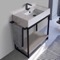 Console Sink Vanity With Marble Design Ceramic Sink and Grey Oak Shelf
